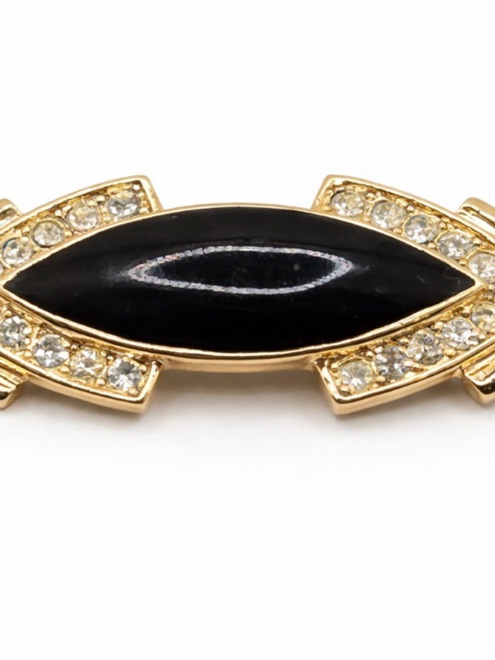 Vintage Trifari Black Enamel Rhinestone Brooch. Mid Century Statement pin.